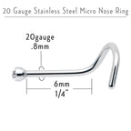 20G Stainless Steel Crystalline Gem Micro Nose Ring Twister