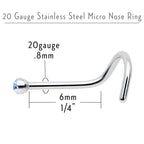 20G Stainless Steel Light Blue Gem Micro Nose Ring Twister