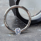 16G 3/8 Solid 14k Yellow Gold 3mm Clear Cubic Zirconia Tension Captive Ring