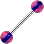 High Ball Blue Stripe Glitter Barbell Tongue Ring