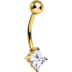 16G Solid 14k Yellow Gold CZ Square Solitaire Belly Ring