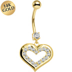 16G Solid 14K Yellow Gold CZ Encased Heart Dangle Belly Ring
