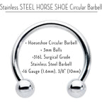 16G STEEL HORSE SHOE Circular Barbell 3/8 3mm