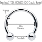 16G STEEL HORSE SHOE Circular Barbell 3/8 3mm