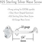 Sterling Silver 925 Clear CZ Heart Nose Ring