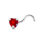 Sterling Silver 925 Light Siam CZ Heart Nose Ring