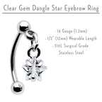 Top Down Clear Gem Dangle Star Eyebrow Ring