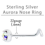 Sterling Silver 3mm Aurora Nose Ring Created with Crystals