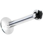 16G Black 2mm Gem Internally Threaded Labret Monroe Tragus