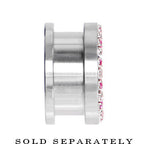 7/8 Stainless Steel Pink Clear Gem Screw Fit Tunnel