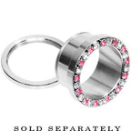 26mm Stainless Steel Pink Clear Gem Screw Fit Tunnel
