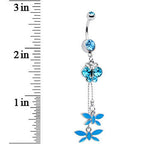 Aqua Cubic Zirconia Butterfly Dangle Belly Ring