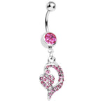 Pink Gem Dynamic Heart Belly Ring