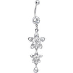 Clear Gem Duet Flowers Belly Ring