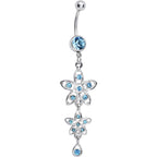 Aqua Gem Duet Flowers Belly Ring