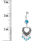 Aqua Gem Hollow Heart Chandelier Belly Ring