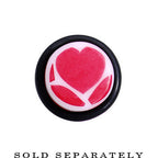 2G White Red Heart Acrylic Ear Taper