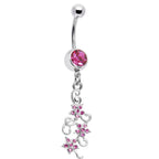 Pink Gem Dramatic Floral Drop Belly Ring
