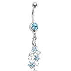 Aqua Gem Dramatic Floral Drop Belly Ring