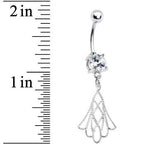 Crystalline Gem Openwork Tulip Flower Drop Belly Ring