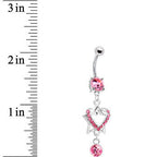Pink Gem Falling Star Heart Drop Belly Ring