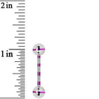 Silver Purple Striped Titanium Barbell Tongue Ring