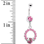 Pink Gem Wrap Me in Love Heart Dangle Belly Ring
