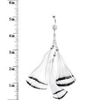 White with Black Stripe Feather Drop Belly Ring
