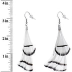 White with Black Stripe Feather Drop Earrings
