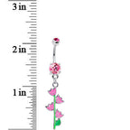 Pink Cubic Zirconia Tulips Flower Belly Ring