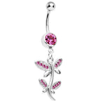 Pink Gem Flowering Butterfly Belly Ring