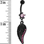 Pink Gem Black Angel Wing Belly Ring