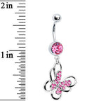 Pink Multi Paved Gem Butterfly Belly Ring