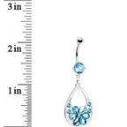 Beautiful Blue Gem Floral Teardrop Dangle Belly Ring