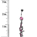Midnight Love Dangle Rose Flower Gem Belly Ring