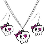 Heart Eyed Bow Skull Earring and Necklace Set