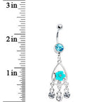Floral Aqua Teardrop Chandelier Belly Ring