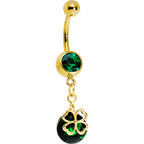 Gold Plated Emerald Green Gem Four Leaf Clover Belly Ring