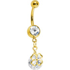 Gold Plated Crystalline Gem Four Leaf Clover Belly Ring