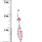 Pink Gem Shimmering Leaf Dangle Belly Ring
