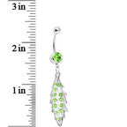 Green Gem Shimmering Leaf Dangle Belly Ring