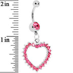 Passionate Pink Gem Paved Hollow Heart Belly Ring