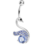 Blue Gem Graceful Paved Swan Belly Ring