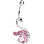 Pink Gem Graceful Paved Swan Belly Ring