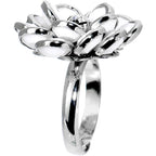 White Enamel Blooming Flower Adjustable Ring
