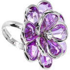 Purple Faceted Blooming Flower Adjustable Ring