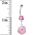Pink Gem Rose Flower in Bloom Belly Ring