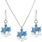 Blue Celestial Love Star Dangle Necklace and Earring Set