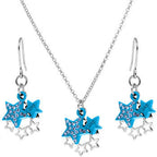 Blue Celestial Love Star Dangle Necklace and Earring Set