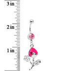 Pink Gem Tulip Flower Belly Ring